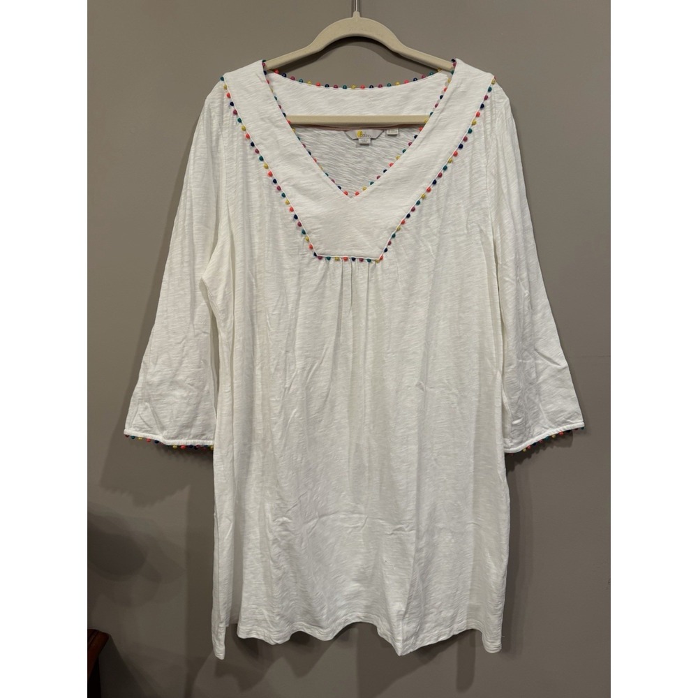 Boden Tunic Dress White Cotton‎ Colorful Resort Wear Summer Size 22